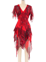 Zandra Rhodes Hand Painted Floral Ruffle Dress Dress arcadeshops.com