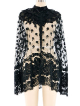 Sequin Accented Sheer Lace Blouse Top arcadeshops.com
