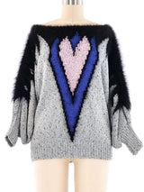 Angora Trimmed Heart Motif Sweater Top arcadeshops.com