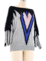 Angora Trimmed Heart Motif Sweater Top arcadeshops.com