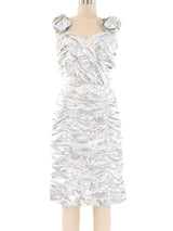 Metallic Silver Ruched Cocktail Dress Dress arcadeshops.com