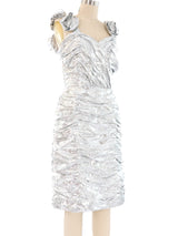 Metallic Silver Ruched Cocktail Dress Dress arcadeshops.com