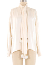 Yves Saint Laurent Ivory Silk Charmeuse Blouse Top arcadeshops.com