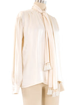 Yves Saint Laurent Ivory Silk Charmeuse Blouse Top arcadeshops.com