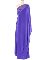 Estevez Sequin Trimmed One Shoulder Gown Dress arcadeshops.com