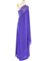 Estevez Sequin Trimmed One Shoulder Gown Dress arcadeshops.com