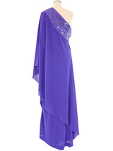 Estevez Sequin Trimmed One Shoulder Gown Dress arcadeshops.com