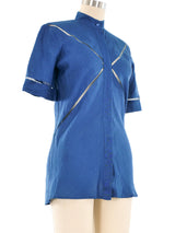 Gucci Cerulean Linen Blouse Top arcadeshops.com