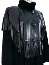 Yves Saint Laurent Fringed Leather and Suede Swing Coat Outerwear arcadeshops.com