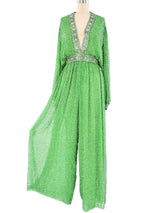 1960s Beaded Green Silk Jumpsuit Jumpsuit arcadeshops.com