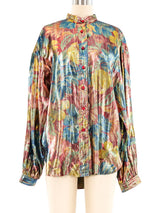 Metallic Floral Printed Blouse Top arcadeshops.com
