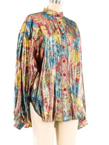 Metallic Floral Printed Blouse Top arcadeshops.com
