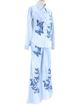1970's Butterfly Printed Denim Ensemble Suit arcadeshops.com