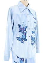 1970's Butterfly Printed Denim Ensemble Suit arcadeshops.com