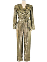 Gold Pleated Lame Jumpsuit Jumpsuit arcadeshops.com
