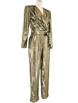 Gold Pleated Lame Jumpsuit Jumpsuit arcadeshops.com