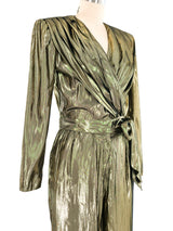 Gold Pleated Lame Jumpsuit Jumpsuit arcadeshops.com