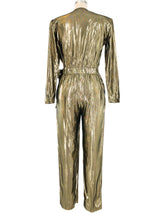 Gold Pleated Lame Jumpsuit Jumpsuit arcadeshops.com