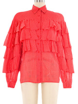 Nina Ricci Polka Dot Ruffle Blouse Top arcadeshops.com