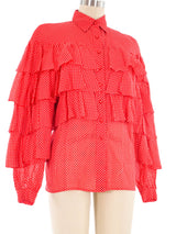 Nina Ricci Polka Dot Ruffle Blouse Top arcadeshops.com