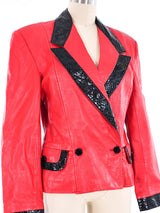 North Beach Leather Snakeskin Trimmed Red Blazer Jacket arcadeshops.com