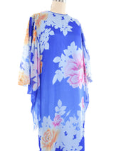 Hanae Mori Angel Sleeve Floral Printed Silk Caftan Dress arcadeshops.com