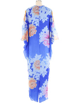 Hanae Mori Angel Sleeve Floral Printed Silk Caftan Dress arcadeshops.com