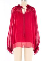 Oscar de la Renta Raspberry Chiffon Blouse Top arcadeshops.com
