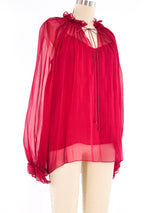 Oscar de la Renta Raspberry Chiffon Blouse Top arcadeshops.com