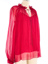 Oscar de la Renta Raspberry Chiffon Blouse Top arcadeshops.com