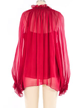 Oscar de la Renta Raspberry Chiffon Blouse Top arcadeshops.com