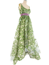 2008 Oscar de la Renta Palm Printed Paillette Gown Dress arcadeshops.com