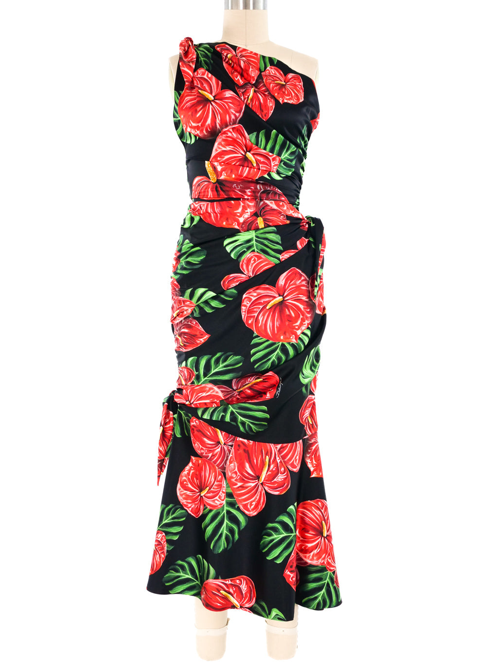 Dolce and Gabbana Ruched Anthurium Print Gown