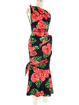 Dolce and Gabbana Ruched Anthurium Print Gown Dress arcadeshops.com