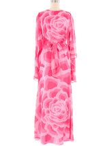 Hanae Mori Rose Printed Silk Caftan Dress arcadeshops.com
