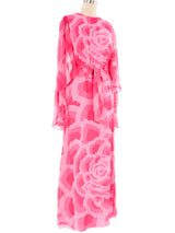 Hanae Mori Rose Printed Silk Caftan Dress arcadeshops.com