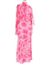 Hanae Mori Rose Printed Silk Caftan Dress arcadeshops.com