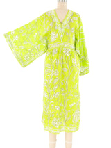 Emilio Pucci Palm Printed Chartreuse Caftan Dress arcadeshops.com