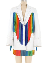 Rainbow Fringed Leather Jacket Jacket arcadeshops.com