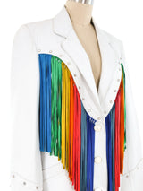 Rainbow Fringed Leather Jacket Jacket arcadeshops.com