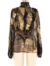 Escada Printed Silk Ruffle Blouse Top arcadeshops.com