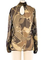 Escada Printed Silk Ruffle Blouse Top arcadeshops.com