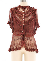 Chocolate Button Front Crochet Top Top arcadeshops.com