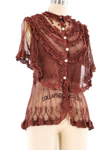 Chocolate Button Front Crochet Top Top arcadeshops.com
