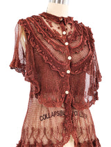 Chocolate Button Front Crochet Top Top arcadeshops.com