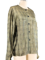 Chloe Metallic Lurex Checkered Blouse Top arcadeshops.com