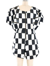 Patchwork Leather Romper Jumpsuit arcadeshops.com