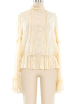 Oscar de la Renta Ruffled Lace Blouse Top arcadeshops.com