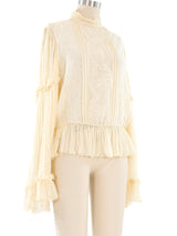 Oscar de la Renta Ruffled Lace Blouse Top arcadeshops.com