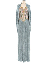 Mary McFadden Beaded Plisse Gown Dress arcadeshops.com